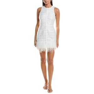 Milly Womens  Raven Metallic Tweed Feather Dress, White